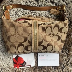 Coach Signature Tan Beaded Purse